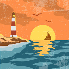 Naklejka premium Sea retro poster