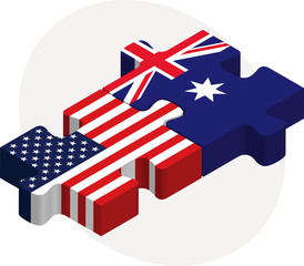 USA and Australia Flags in puzzle