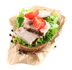 Delicious sandwiches with meet isolated on white