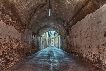 dark underpass in the old town