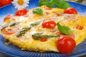 frittata with green asparagus,ham and cherry tomato