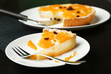 Piece of homemade orange tart