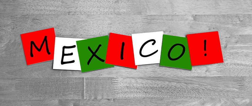 Mexico, in Mexican national flag color, sign for countries.
