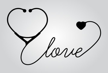 stethoscope heart with love, vector