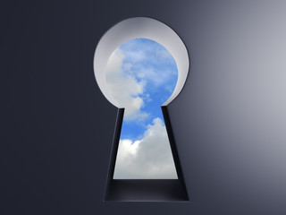 Blue sky seen through a keyhole