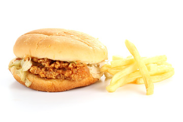 crisp chicken burger and French fried