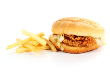crisp chicken burger and French fried