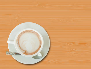 Coffee cup on wood table background 