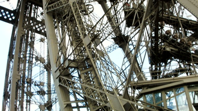 Eiffel tower metal construction. Shot from inside. Paris, France.