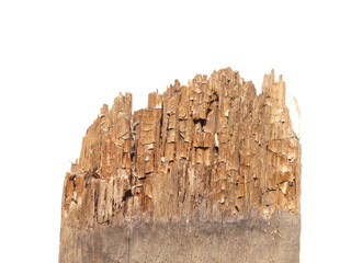 Old rotten boards from one end isolated on white background.