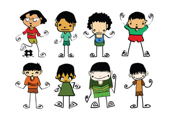 Set of cute man and young boys cartoon