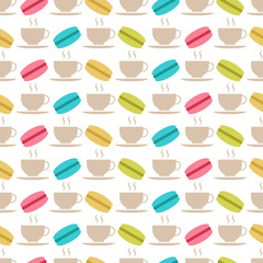 Seamless pattern of macaroons and tea