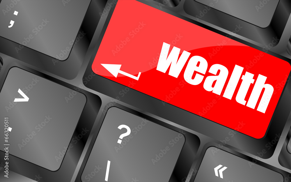 Poster cloud icon with wealth word on computer keyboard key