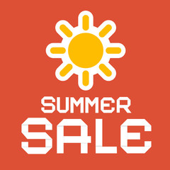 Summer Sale Paper Vector Illustration with Sun on Red Background