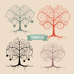 Vintage Trees Set Vector Illustration