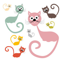 Cats Set Vector Illustration Isolated on White Background