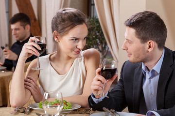 Marriage having dinner in restaurant