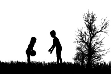 Vector silhouette of children.