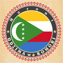 Vintage label cards of  Comoros  flag.
