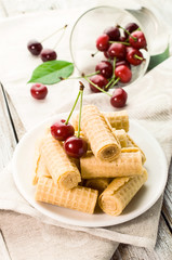 Sweet wafer rolls with cherries