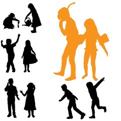 Vector silhouette of children.