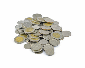 Thai Baht Coins on white background