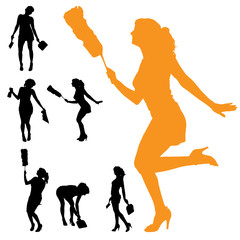 Vector silhouette of the woman who cleans.