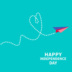 Paper plane with heart. Happy independence day. 4th of July.