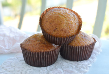 banana muffins on cloth background