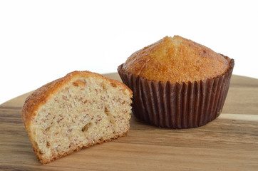 banana muffin on wooden