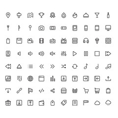 64 Thin Icons Set. Simple line icons pack for your design