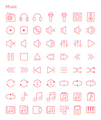 56 Thin Icons Set of music. Simple line icons pack.