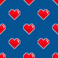 Pixel heart seamless pattern. Vector illustration