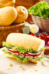 Breakfast sandwich with vegetables.