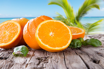 Fresh fruits on wood.