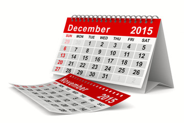 2015 year calendar. December. Isolated 3D image