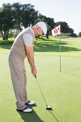 Fototapeta premium Golfer on the putting green at the eighteenth hole