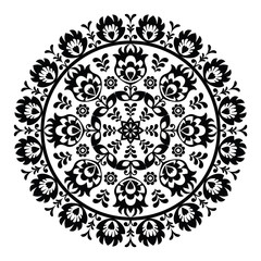 Polish folk art pattern in circle - wzory lowickie, wycinanki