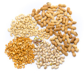 Assortiment of peanuts, cashews and pistachios