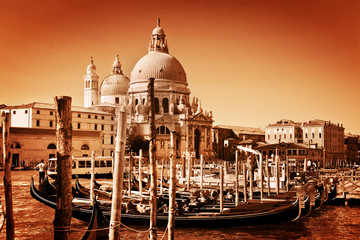 Venice, Italy. Gondolas on Grand Canal and the Salute basilica