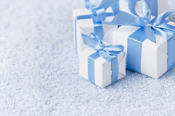 Boxes with gifts on a blue background