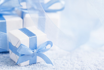 Boxes with gifts on a blue background