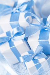 Boxes with gifts on a blue background