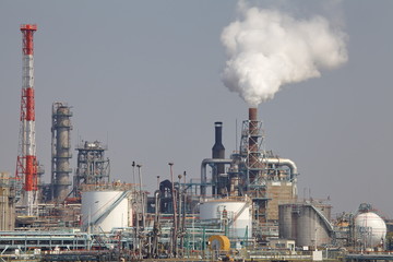 Industrial view of factory and smoke pollution