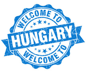 Welcome to Hungary blue grungy vintage isolated seal