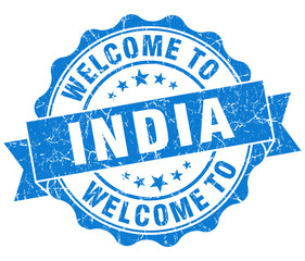 Fototapeta premium Welcome to India blue grungy vintage isolated seal