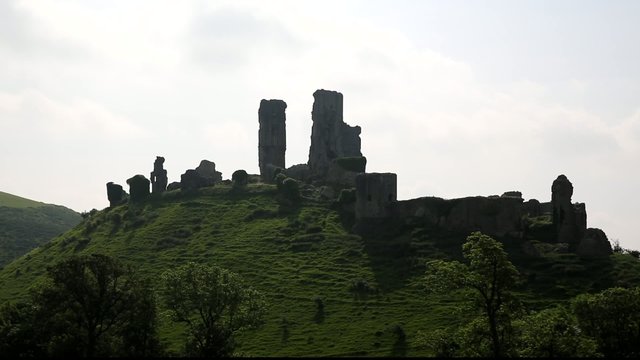 Profile view ruins of Corfe Castle Dorset England