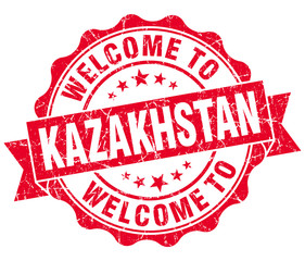 Welcome to Kazakhstan red grungy vintage isolated seal