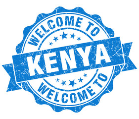 Fototapeta premium Welcome to Kenya blue grungy vintage isolated seal