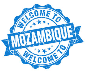 Obraz premium Welcome to Mozambique blue grungy vintage isolated seal